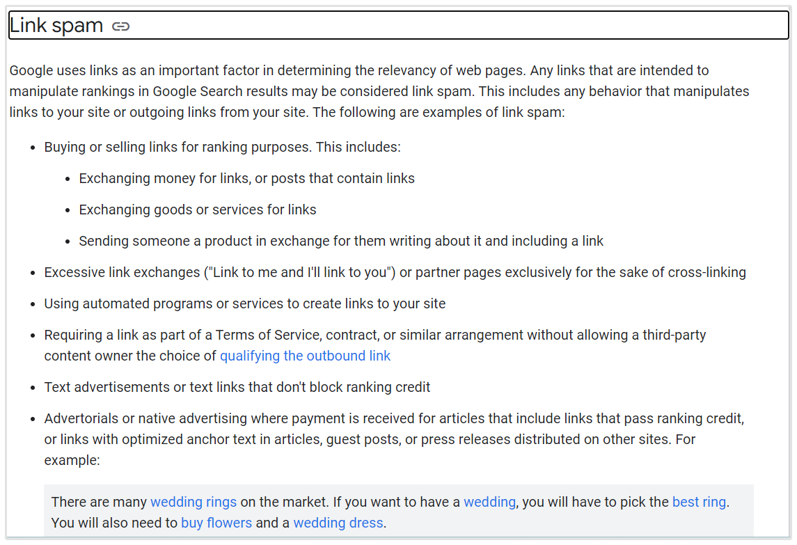 Google Link Spam Guidelines